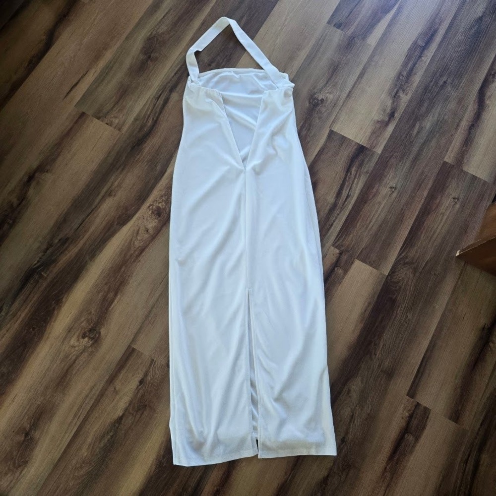 HTZMO Halter Maxi Dress Women Medium White Column Minimalist Sleek Old Money - Picture 4 of 13